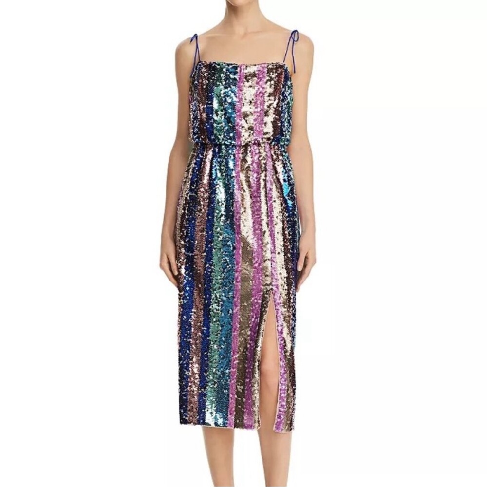 Aidan Mattox Multicolor Sequin Striped Dress